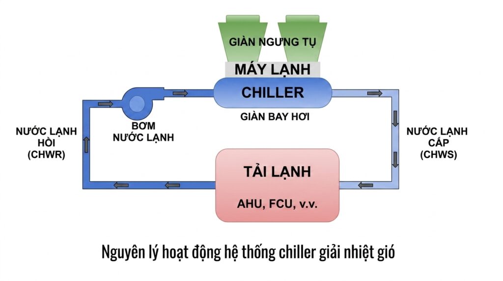 Nguyên lý hoạt động hệ thống Chiller giải nhiệt gió